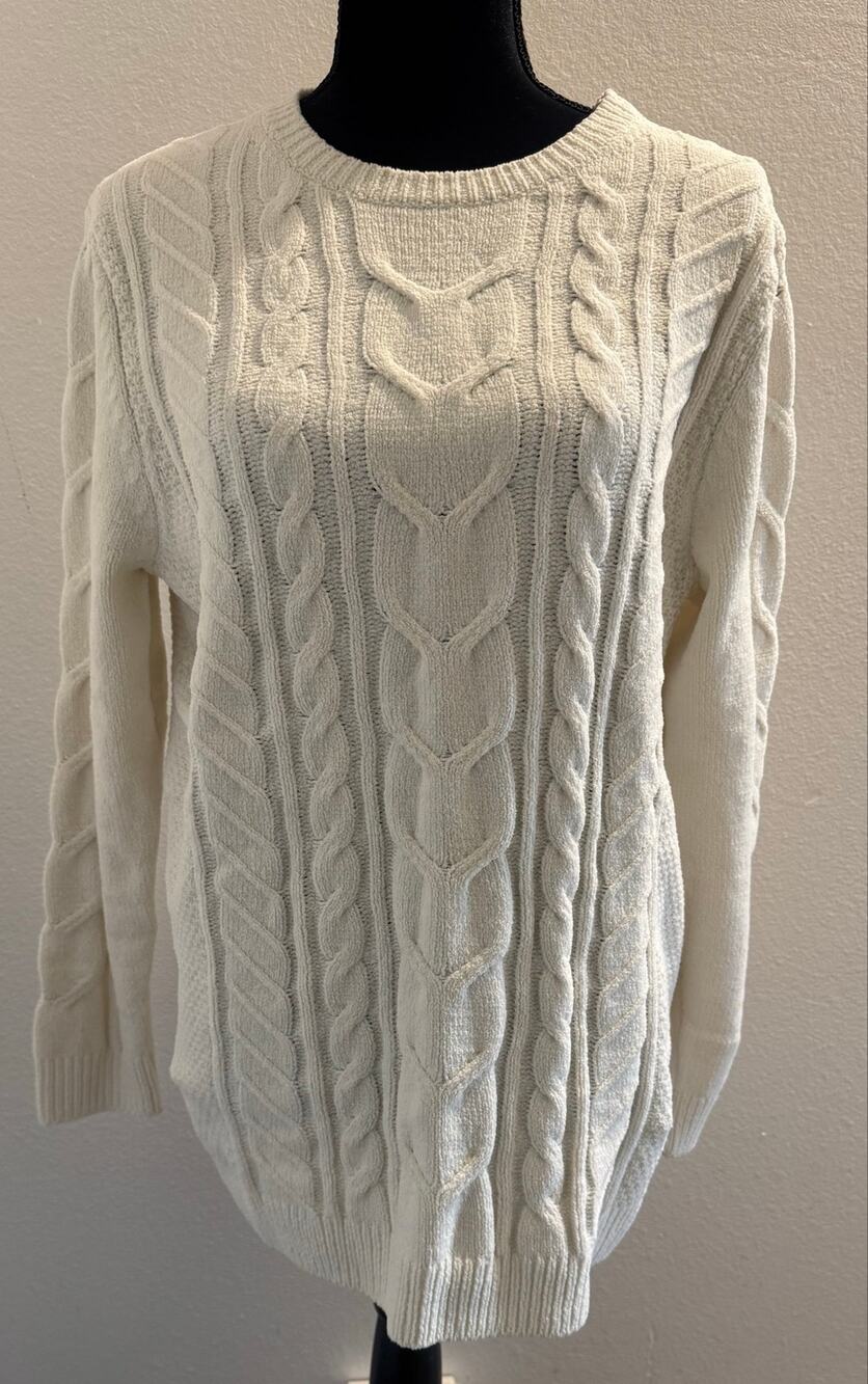 J. Jill Ivory White Chenille Cable Knit Crewneck Sweater Women’s Medium